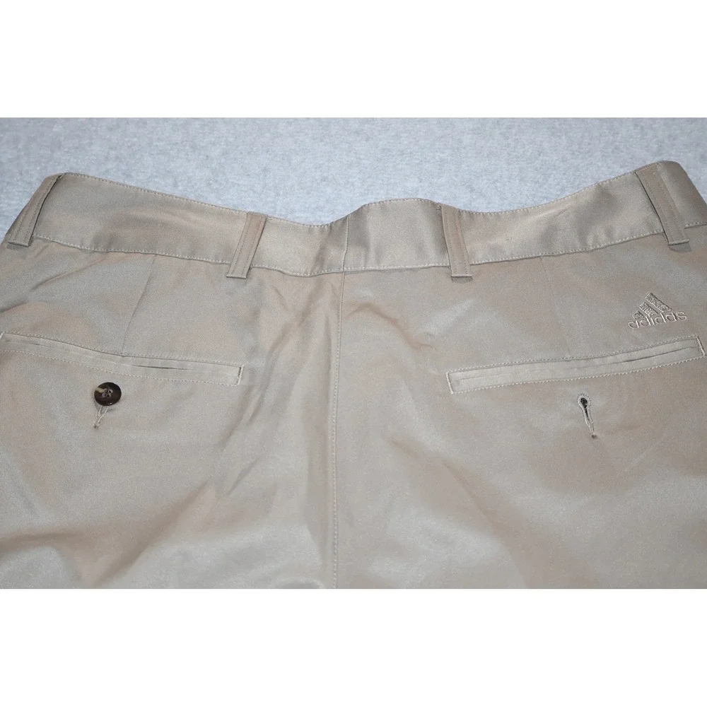 Adidas Golf Pants Mens 34x33 Tan Climalite Flat Front Performance Polyester **